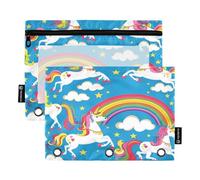 Mnsruu Unicorn and Rainbow2 - Estuche para carpetas de 3 anillas, 2 estuches para lápices con cremallera, ventana transparente con cremallera para suministros de oficina, multicolor, Talla única