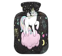 Mnsruu Unicornio Constellation Space Moon Planet Botella de agua caliente con cubierta de terciopelo, bolsa de agua caliente transparente de 2L para calentador de manos, alivio del dolor, calambres de terapia de frío caliente