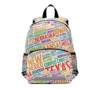 Mnsruu USA Cities Names Word Cloud Collage - Mochila para niños pequeños, mochila escolar para preescolar, jardín de infantes, bolsa de viaje, guardería para niños y niñas