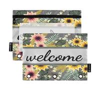 Mnsruu Welcome Flowers Sunflower - Bolsas para lápices de 3 anillos con cremallera, ventana transparente, bolsa de papelería para almacenar suministros de oficina escolar, paquete de 2, multicolor,