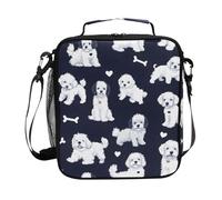 Mnsruu White Puppies Bones - Lonchera térmica para niños, con correa de hombro congelable, térmica, para niños y niñas, picnic escolar