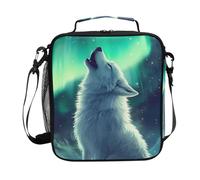 Mnsruu White Wolf Northern Lights Wolves - Lonchera térmica térmica para niños y niñas, bolsa térmica para comida