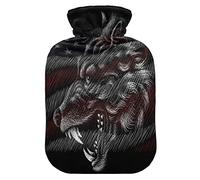 Mnsruu Wolf American Flag Star Botella de agua caliente a rayas con cubierta de terciopelo, bolsa de agua caliente transparente de 1 l para calentador de manos, alivio del dolor, calambres de terapia de frío caliente