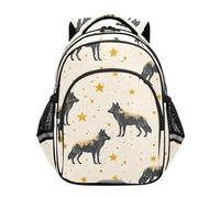 Mnsruu Wolf and Golden Stars - Mochila para niños y niñas, mochila escolar para libros preescolares, jardín de infantes, escuela primaria, mochila de viaje, A02694, Small