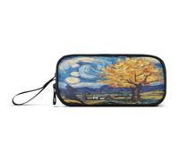 Mnsruu Yellow Tree Van Gogh House - Estuche para lápices de gran capacidad, 3 compartimentos, para oficina, universidad, escuela, adolescente, estudiante, niña y niño