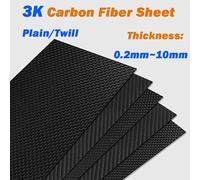 MNUPL 1 lámina de Fibra de Carbono 3K de 0,2/0,4/0,5/0,6/0,8/1/1,5/2/2,5/3/3,5/4/5/6/8/10 mm de Espesor, laminada en Negro.(0.6mm,200x200mm(Twill))