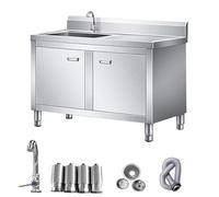 MNUPUOL 100*60*80Cm Fregadero De Acero Inoxidable Para Cocina1 Cubeta Profesional Con Encimera, Lavabo Con Armario, Fregadero Exterior Independiente, Para Cocina,Garaje, Jardín.,Plata,100*60*80cm