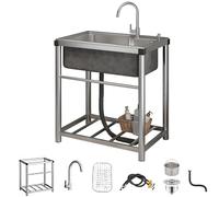 MNUPUOL 45-77Cm Fregadero De Pie Para Catering,Fregadero De Cocina, Fregadero De Restaurante De Acero Inoxidable Para Exteriores Para Hotel, Hogar, Bar, Lavandería,Plata,55 * 40 * 75cm