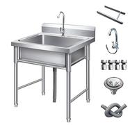 MNUPUOL Fregadero móvil para exteriores,fregadero de cocina independiente,Fregadero de pie para catering,Fregadero Acero Inoxidable para garaje,lavandería,jardín al aire libre,60 * 60 * 80cm