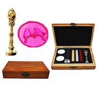 MNYR - Brújula decorativa de madera de lujo con diseño de pavo real de bronce, invitaciones de boda, tarjetas de regalo de papel, sellos de sello personalizado, sello de cera, juego de caja de regalo