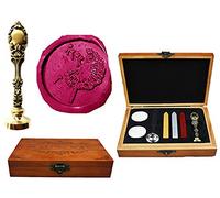 MNYR - Caja de madera de lujo con diseño de diente de león para bodas de bronce y pavo real, tarjetas de regalo de papel, sellos de cera con logotipo personalizado