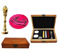 MNYR - Caja de madera de lujo con diseño de gato con corona de bronce y pavo real, invitaciones de boda, tarjetas de regalo de papel, sello de cera, sello personalizado, sello de cera, cuchara de