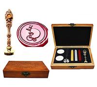 MNYR - Caja de madera de lujo con diseño de oso de circo, color oro rosa, metal y pavo real, tarjeta de regalo, papel de regalo, sello de cera personalizado, sello de cera, palo de fusión, cuchara de