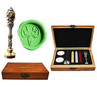 MNYR - Caja de madera de lujo con diseño de pavo real de metal plateado para invitaciones de boda, tarjetas de regalo de papel, sellos de cera, sello personalizado, sello de cera, cuchara de fusión,