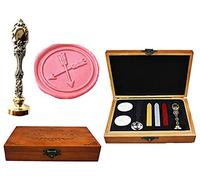 MNYR - Caja de madera de lujo con diseño de pavo real de metal plateado para invitaciones de boda, tarjetas de regalo de papel, sellos de cera, sello personalizado, sello de cera, cuchara de fusión,