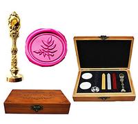 MNYR - Caja de madera de lujo con diseño de pavo real de metal rosa dorado rosa para invitaciones de boda, tarjetas de regalo de papel, sellos de cera, sello de cera personalizado, cuchara de fusión,