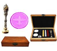 MNYR - Caja de madera de lujo para aviones (metal, plateado, pavo real, invitaciones de boda, tarjetas de regalo, papel de papelería, sellos de papel y sellos de cera con logotipo personalizado
