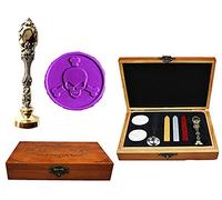 MNYR - Caja decorativa de madera con diseño de calavera y huesos de calavera y pavo real de metal plateado, invitaciones de boda, tarjetas de regalo de papel, sellos de cera, sello de cera