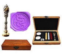 MNYR Dragón Caja de madera de lujo de bronce de metal pavo real invitaciones de boda tarjetas de regalo de papel, sellos de sello personalizado sello de cera sello de sello de cera de sellado de