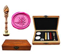 MNYR Fancy Fine Leaf Plant Luxury Wood Box Red Brass Metal Pavo Real Invitaciones de Boda Tarjetas de Regalo Papel Estacionario Sellos de Sellado de Cera Personalizado Sello de Cera Palillos de Cera