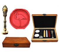 MNYR Flamingo - Caja de madera de lujo con diseño de pavo real de bronce para invitaciones de boda, tarjetas de regalo de papel, sellos de cera, sello de cera, cuchara de madera