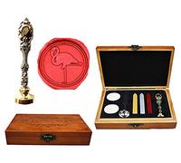 MNYR Flamingo - Caja de madera de lujo con diseño de pavo real de bronce para invitaciones de boda, tarjetas de regalo de papel, sellos de cera, sello de cera, cuchara de madera