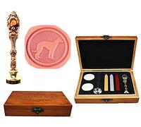 MNYR Greyhound Whippet perro lujoso caja de madera bronce metal pavo real invitaciones de boda tarjetas de regalo de papel estático, sellos de cera, sello de cera, cuchara de fusión de madera, kit de