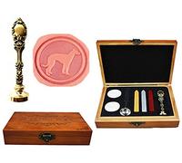 MNYR Greyhound Whippet perro lujoso caja de madera bronce metal pavo real invitaciones de boda tarjetas de regalo de papel estático, sellos de cera, sello de cera, cuchara de fusión de madera, kit de