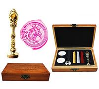 MNYR Heráldica Filigrana Dragón de Fuego Caja de Madera de Lujo Bronce Metal Peacock Invitaciones Boda Tarjetas de Regalo de Papel Estacionario Sellado de Cera, Sellos de Sello de Sello Cuchara de