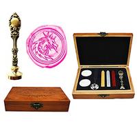 MNYR Heráldica Filigrana Dragón de Fuego Caja de Madera de Lujo Bronce Metal Peacock Invitaciones Boda Tarjetas de Regalo de Papel Estacionario Sellado de Cera, Sellos de Sello de Sello Cuchara de