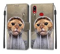 Mo-Beauty Funda para Samsung Galaxy A10S/M01S, Funda Samsung A10S/M01S con Tapa, Funda Piel con Tapa Libro Movil Carcasa PU Cuero con Carcasa de TPU, Wallet Funda Protectora (Gato)