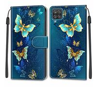 Mo-Beauty Funda para Samsung Galaxy A12/M12/F12, Funda Samsung A12/M12/F12, Funda Piel con Tapa Libro Movil Carcasa PU Cuero con Carcasa de TPU, Tarjetero y Wallet Funda Protectora (Mariposa 4)