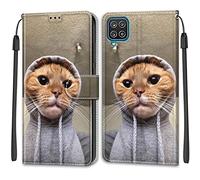 Mo-Beauty Funda para Samsung Galaxy A12/M12/F12, Funda Samsung A12/M12/F12, Funda Piel con Tapa Libro Movil Carcasa PU Cuero con Carcasa de TPU, Tarjetero y Wallet Funda Protectora (Gato)