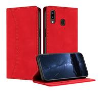 Mo-Beauty Funda para Samsung Galaxy A20E/A10E, Funda Samsung A20E con Tapa, Galaxy A10E Funda Libro de Cuero con Cáscara de TPU, Tipo Libro Flip Wallet Caso, Funda Piel para Samsung A20E/A10E(Rojo)
