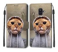 Mo-Beauty Funda para Samsung Galaxy A6 2018, Funda Samsung A6 2018 con Tapa, Funda Piel con Tapa Libro Movil Carcasa PU Cuero con Carcasa de TPU, Tarjetero y Wallet Funda Protectora (Gato)