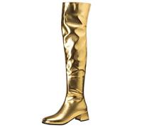 Mo Joc Botas de mujer con tacón de bloque | 4,5 cm de altura del talón | altura del eje 53,5 cm | superficie sintética de poliuretano | forro cálido | suela antideslizante, dorado, 40 EU