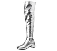 Mo Joc Botas de mujer con tacón de bloque | 4,5 cm de altura del talón | altura del eje 53,5 cm | superficie sintética de poliuretano | forro cálido | suela antideslizante, plata, 32 EU