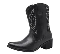Mo Joc Botas de vaquero occidental para hombre - Botas con cremallera y bordado, Negro , 39 EU