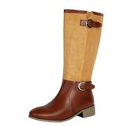 Mo Joc Botines para mujer con tacón de bloque de 3 cm, diseño retro, perfectos para vestidos y negocios, marrón rojizo, 43 EU