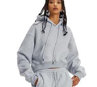 Mo Joc Sudadera corta con capucha para mujer | Fibra interior suave con 345 g, ajuste extragrande para ocio y deporte, gris, M