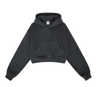 Mo Joc Sudadera corta con capucha para mujer | Fibra interior suave con 345 g, ajuste extragrande para ocio y deporte, gris oscuro, L