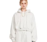 Mo Joc Sudadera corta con capucha para mujer | Fibra interior suave con 345 g, ajuste extragrande para ocio y deporte, gris claro, XL