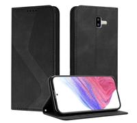 Mo-Somnus Funda para Galaxy J6 Plus 2018, Funda Carcasa de Cuero para Samsung J6 Plus 2018, Premium Cuero Billetera Flip Protectora Carcasa Magnético con Cáscara de TPU, Ranura para Tarjeta (Negro)