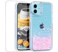 Mo-Somnus Funda para iPhone 12 Mini Case 5,4 Pulgadas [con Protector Pantalla], Silicona Purpurina Carcasa Transparente Cristal Bumper Telefono Gel TPU Fundas Case Cover (Rosado)