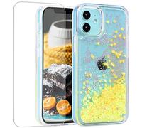 Mo-Somnus Funda para iPhone 12 Mini Case 5,4 Pulgadas [con Protector Pantalla], Silicona Purpurina Carcasa Transparente Cristal Bumper Telefono Gel TPU Fundas Case Cover (Amarillo)