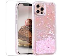 Mo-Somnus Funda para iPhone 12 Pro MAX Case 6,7 Pulgadas [con Protector Pantalla], Silicona Purpurina Carcasa Transparente Cristal Bumper Telefono Gel TPU Fundas Case Cover (Rosado)