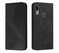 Mo-Somnus Funda para Motorola Moto E6 Plus, Funda Carcasa de Cuero para Motorola Moto E6 Plus, Premium Cuero Billetera Flip Protectora Carcasa Magnético con Cáscara de TPU, Ranura para Tarjeta (Negro)