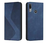 Mo-Somnus Funda para Motorola Moto E6 Plus, Funda Carcasa de Cuero para Motorola Moto E6 Plus, Premium Cuero Billetera Flip Protectora Carcasa Magnético con Cáscara de TPU, Ranura para Tarjeta (Azul)