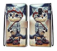 Mo-Somnus Funda para Samsung Galaxy A6 2018, Funda Cartera Funda Libro Caso Piel PU con Tapa Magnético Billetera Flip Carcasa Cuero [Protección Completa] [Ranura para Tarjeta] (Gato 1)