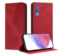 Mo-Somnus Funda para Samsung Galaxy A7 2018 / A750, Funda Carcasa de Cuero para Samsung A750, Premium Cuero Billetera Flip Protectora Carcasa Magnético con Cáscara de TPU, Ranura para Tarjeta (Rojo)